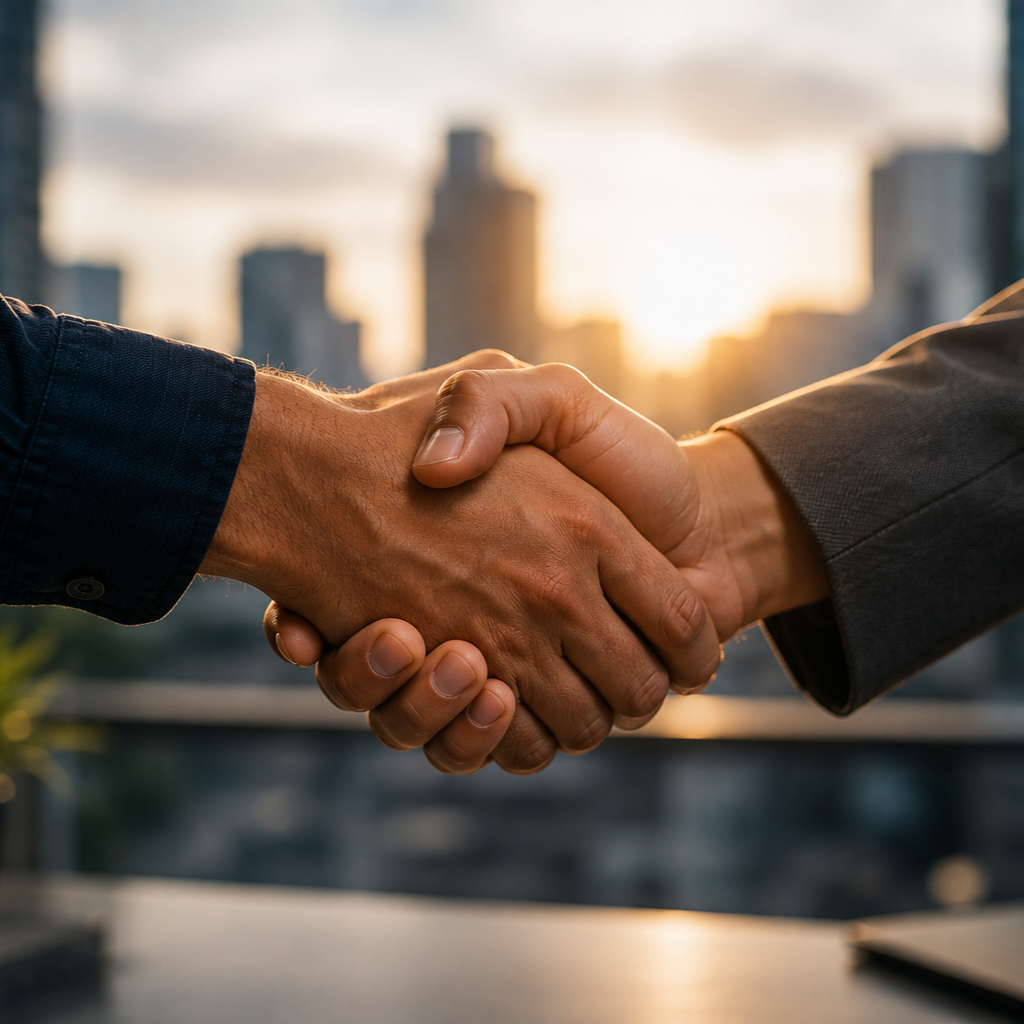 Apretón de manos entre profesionales como símbolo de confianza y compromiso empresarial